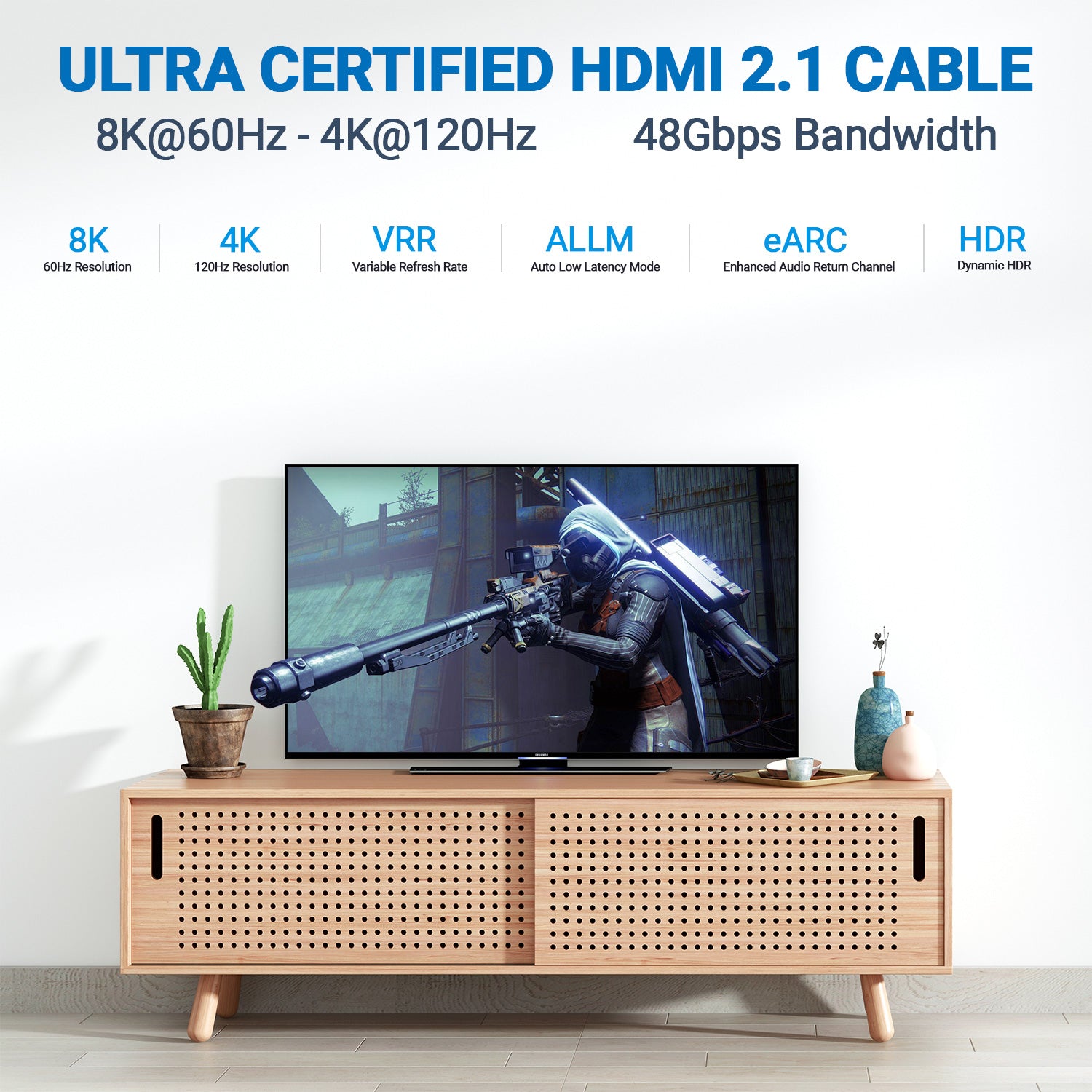 2M HDMI 2.1 Cable Certified | 8K Ultra High Speed | 4K@120Hz | Grey Alloy Head