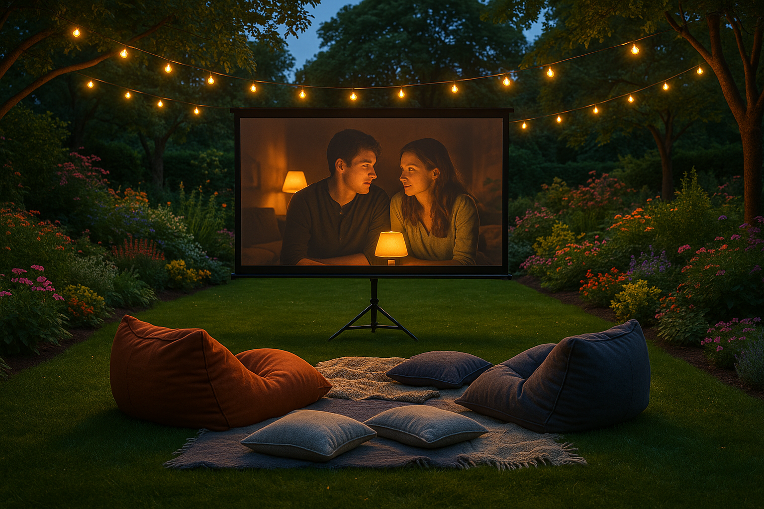 Outdoor movie tv screen garden