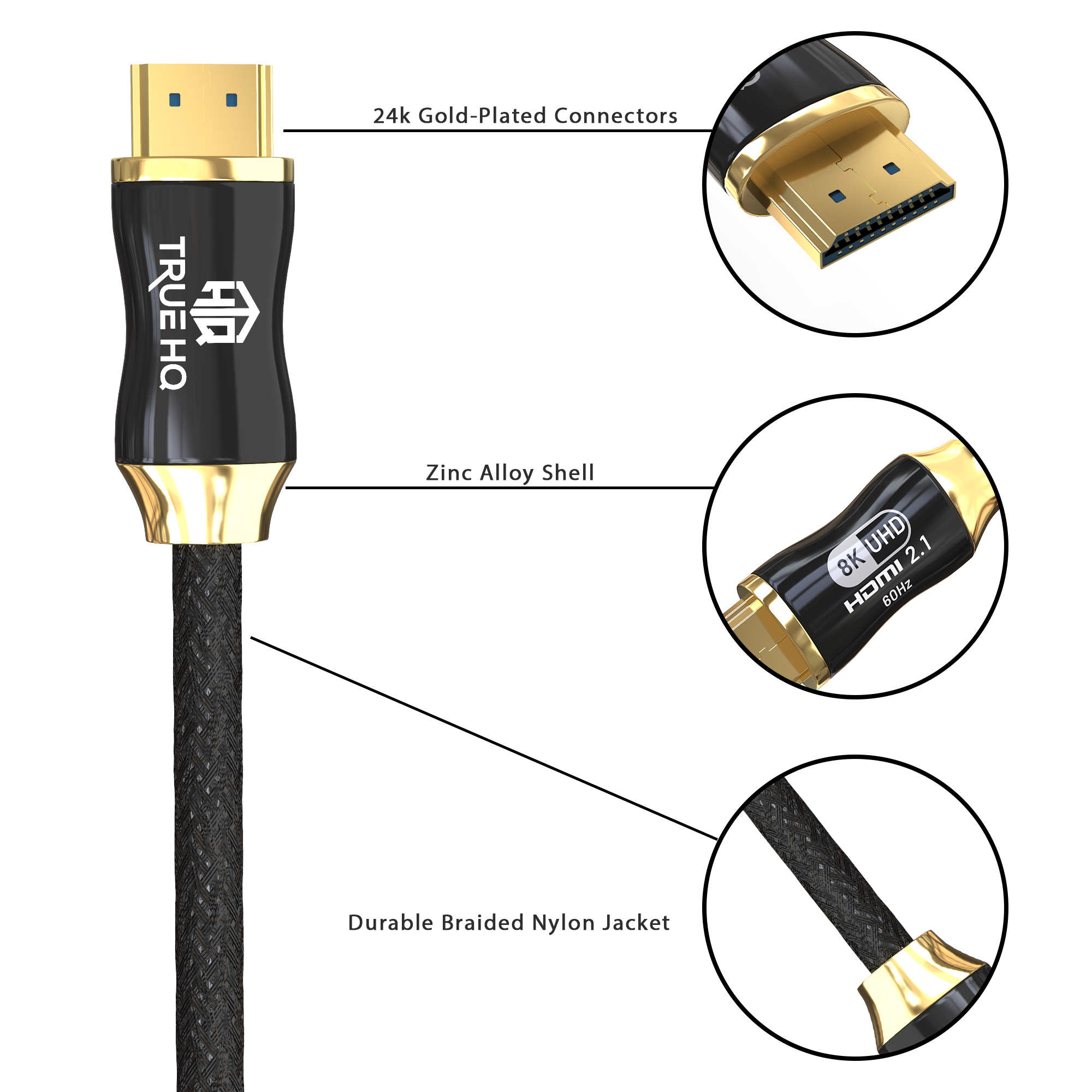 3M HDMI 2.1 Cable Certified Ultra High Speed 8K Braided 48Gbps by True HQ™