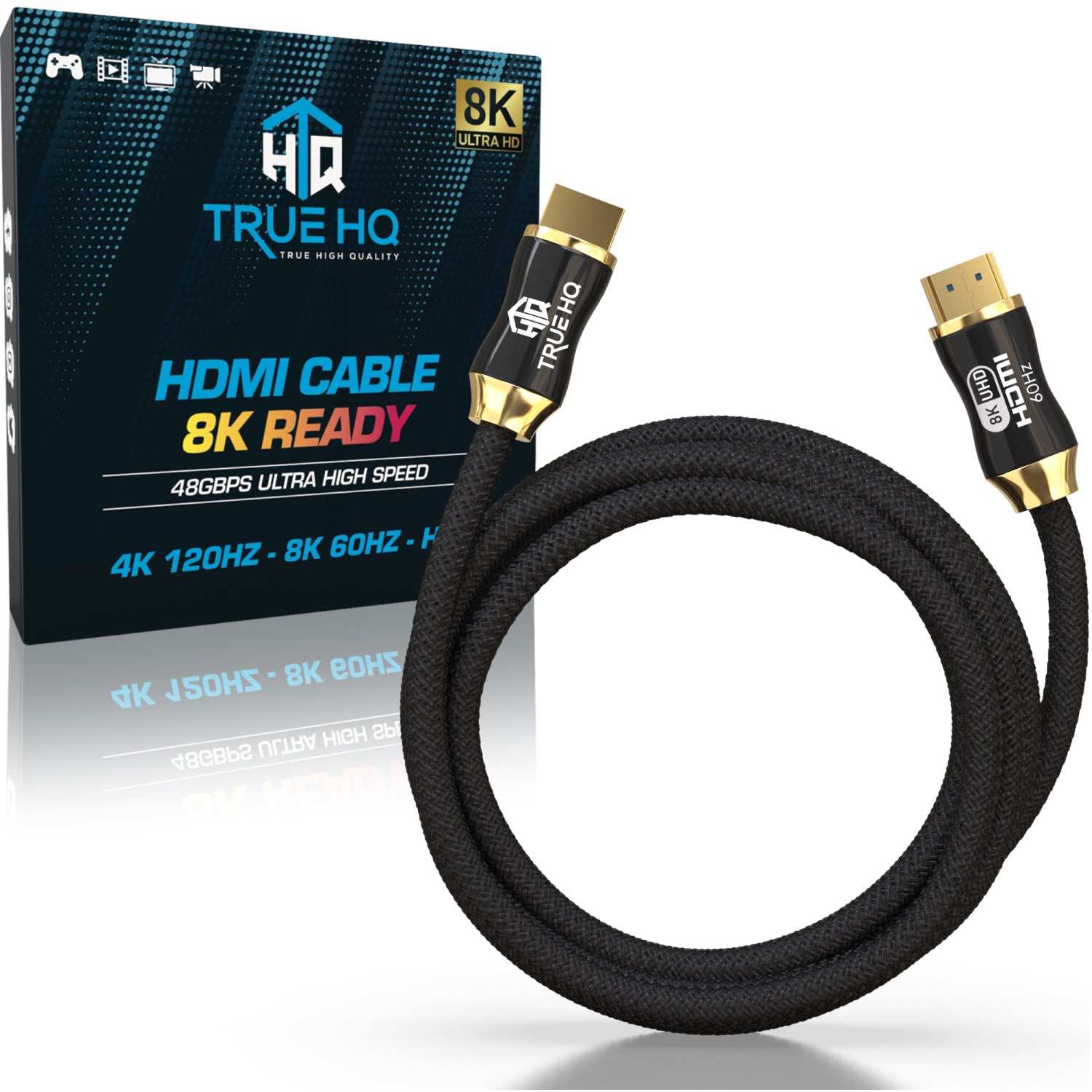 2M HDMI 2.1 Cable 8K Braided 48Gbps by True HQ™