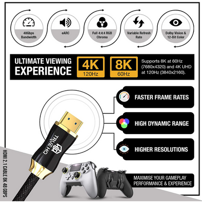 2M HDMI 2.1 Cable 8K Braided 48Gbps by True HQ™