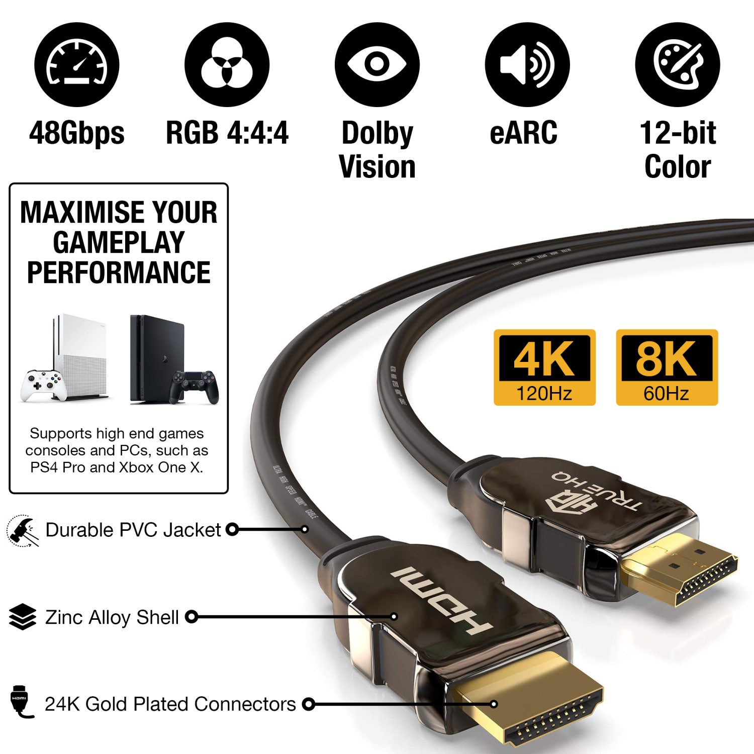 3M HDMI 2.1 Cable Certified | 8K Ultra High Speed | 4K@120Hz | Zinc Alloy Head